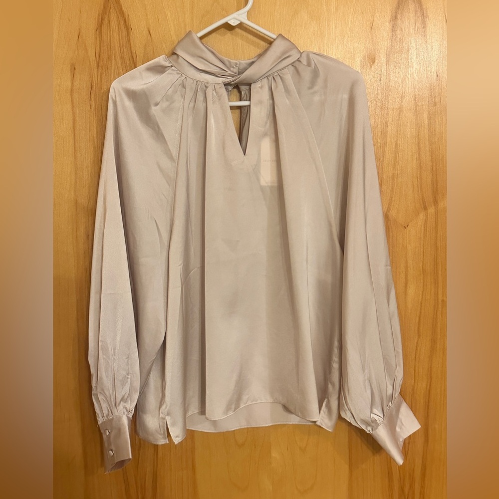 Skies Are Blue Flowy Ivory Keyhole Blouse